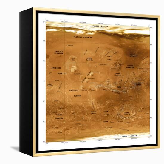 Mars Topographical Map, Satellite Image-Detlev Van Ravenswaay-Framed Premier Image Canvas