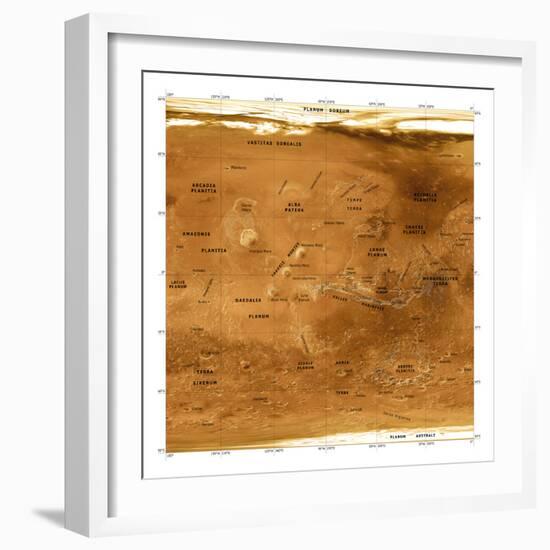 Mars Topographical Map, Satellite Image-Detlev Van Ravenswaay-Framed Premium Photographic Print