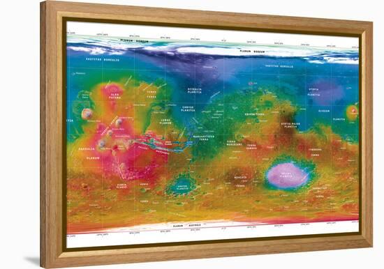 Mars Topographical Map, Satellite Image-Detlev Van Ravenswaay-Framed Premier Image Canvas