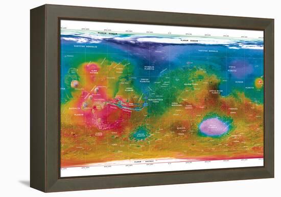 Mars Topographical Map, Satellite Image-Detlev Van Ravenswaay-Framed Premier Image Canvas