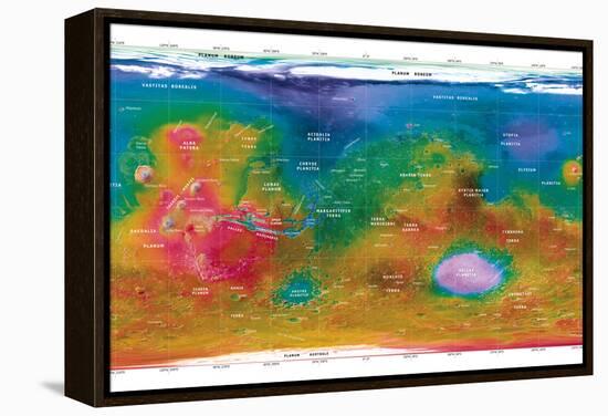 Mars Topographical Map, Satellite Image-Detlev Van Ravenswaay-Framed Premier Image Canvas