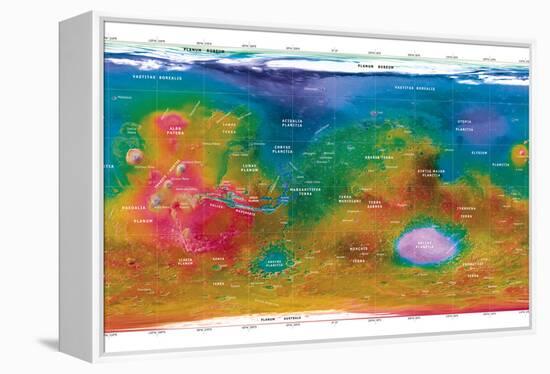 Mars Topographical Map, Satellite Image-Detlev Van Ravenswaay-Framed Premier Image Canvas