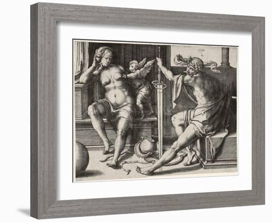 Mars, Venus, and Cupid, 1530-Lucas van Leyden-Framed Giclee Print