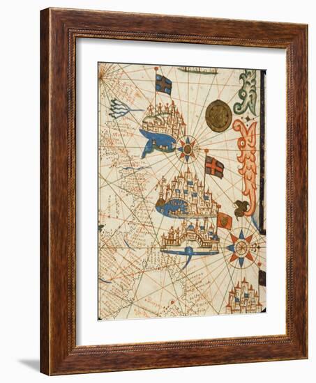 Marseille, Genoa and Venice, from a Nautical Atlas, 1646 (Ink on Vellum) (Detail from 330937)-Italian-Framed Giclee Print