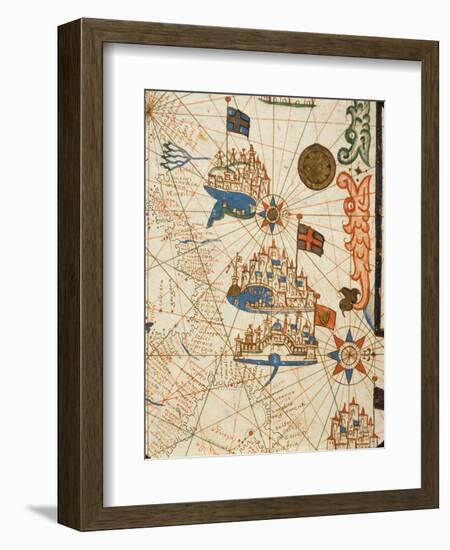 Marseille, Genoa and Venice, from a Nautical Atlas, 1646 (Ink on Vellum) (Detail from 330937)-Italian-Framed Giclee Print