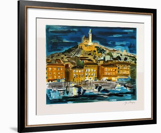 Marseille : Le Vieux-Port la nuit-Yves Brayer-Framed Limited Edition