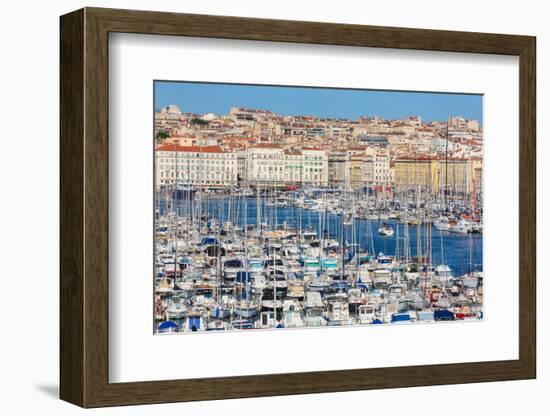 Marseille, Provence-Alpes-Cote d'Azur, France. High view down onto Vieux-Port, the Old Port, and...-null-Framed Photographic Print