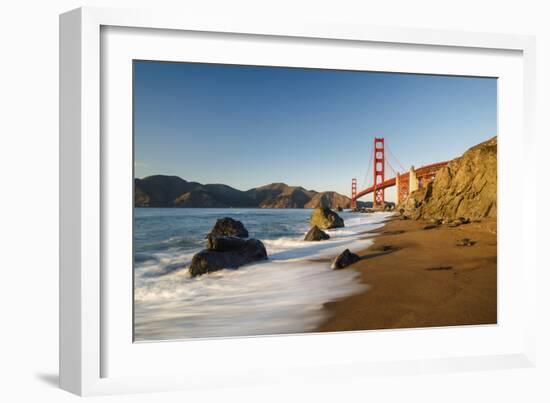 Marshall Beach, San Francisco, California, USA: Seascape Together With The Golden Gate Bridge-Axel Brunst-Framed Photographic Print