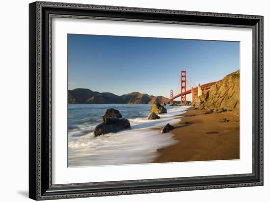 Marshall Beach, San Francisco, California, USA: Seascape Together With The Golden Gate Bridge-Axel Brunst-Framed Photographic Print