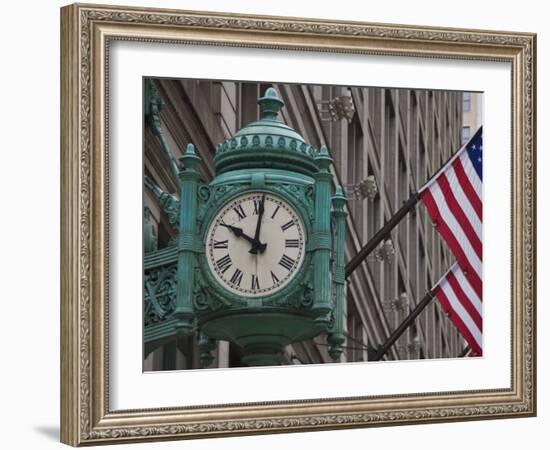 Marshall Field Building Clock, Now Macy's Department Store, Chicago, Illinois, USA-Amanda Hall-Framed Photographic Print