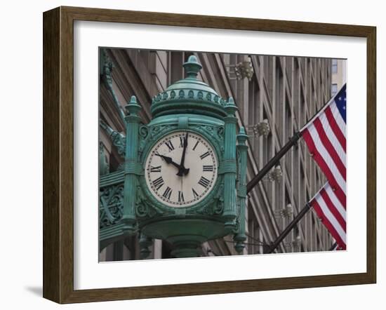 Marshall Field Building Clock, Now Macy's Department Store, Chicago, Illinois, USA-Amanda Hall-Framed Photographic Print