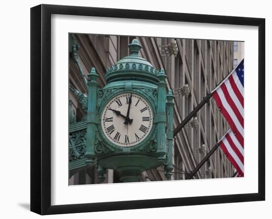 Marshall Field Building Clock, Now Macy's Department Store, Chicago, Illinois, USA-Amanda Hall-Framed Photographic Print