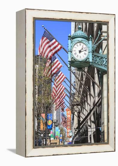 Marshall Field Building Clock, State Street, Chicago, Illinois, United States of America-Amanda Hall-Framed Premier Image Canvas