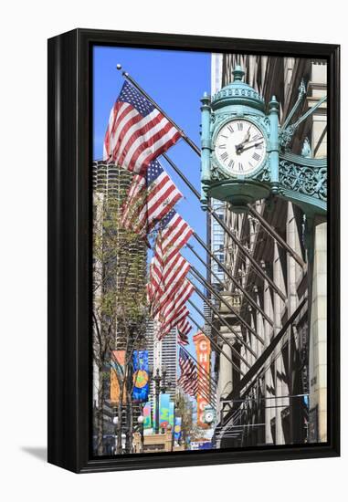 Marshall Field Building Clock, State Street, Chicago, Illinois, United States of America-Amanda Hall-Framed Premier Image Canvas