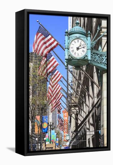 Marshall Field Building Clock, State Street, Chicago, Illinois, United States of America-Amanda Hall-Framed Premier Image Canvas