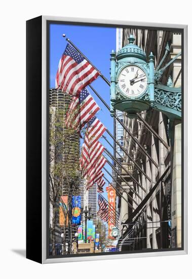 Marshall Field Building Clock, State Street, Chicago, Illinois, United States of America-Amanda Hall-Framed Premier Image Canvas