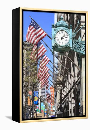 Marshall Field Building Clock, State Street, Chicago, Illinois, United States of America-Amanda Hall-Framed Premier Image Canvas