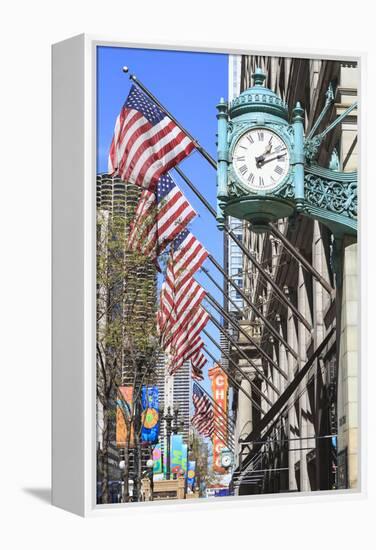 Marshall Field Building Clock, State Street, Chicago, Illinois, United States of America-Amanda Hall-Framed Premier Image Canvas