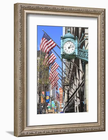 Marshall Field Building Clock, State Street, Chicago, Illinois, United States of America-Amanda Hall-Framed Photographic Print