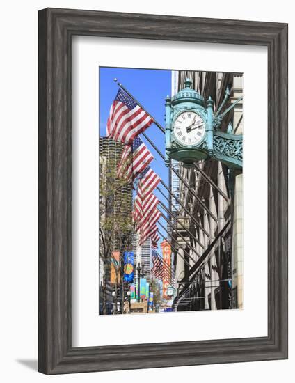 Marshall Field Building Clock, State Street, Chicago, Illinois, United States of America-Amanda Hall-Framed Photographic Print