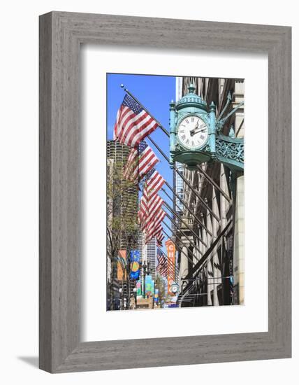 Marshall Field Building Clock, State Street, Chicago, Illinois, United States of America-Amanda Hall-Framed Photographic Print