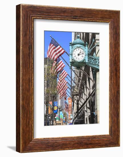 Marshall Field Building Clock, State Street, Chicago, Illinois, United States of America-Amanda Hall-Framed Photographic Print