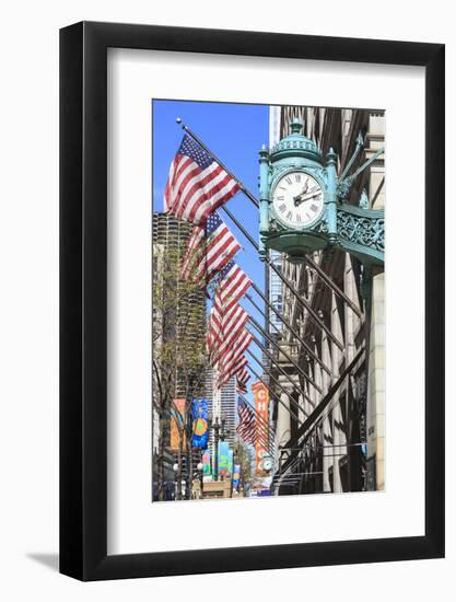 Marshall Field Building Clock, State Street, Chicago, Illinois, United States of America-Amanda Hall-Framed Photographic Print