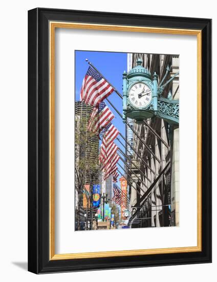 Marshall Field Building Clock, State Street, Chicago, Illinois, United States of America-Amanda Hall-Framed Photographic Print