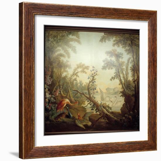 Marteau Lounge Sign: Swan Landscape. Jean Baptiste Huet (1745-1811) and Jean Honore Fragonard (1732-Jean-Honore Fragonard-Framed Giclee Print