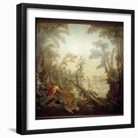 Marteau Lounge Sign: Swan Landscape. Jean Baptiste Huet (1745-1811) and Jean Honore Fragonard (1732-Jean-Honore Fragonard-Framed Giclee Print