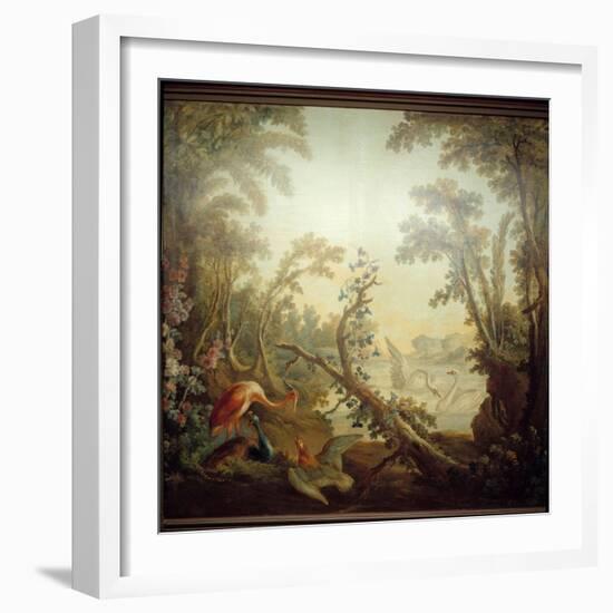 Marteau Lounge Sign: Swan Landscape. Jean Baptiste Huet (1745-1811) and Jean Honore Fragonard (1732-Jean-Honore Fragonard-Framed Giclee Print