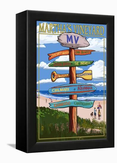 Martha's Vineyard - Destination Sign-Lantern Press-Framed Stretched Canvas