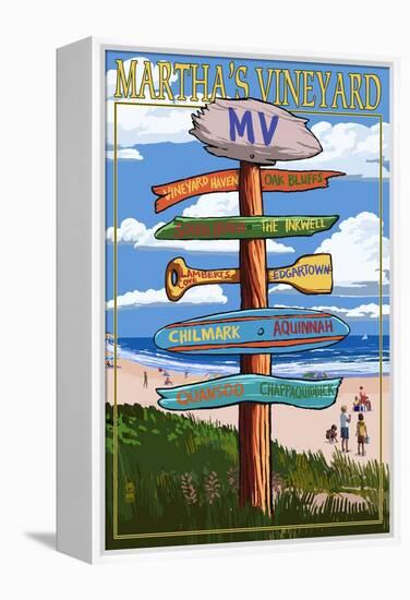 Martha's Vineyard - Destination Sign-Lantern Press-Framed Stretched Canvas