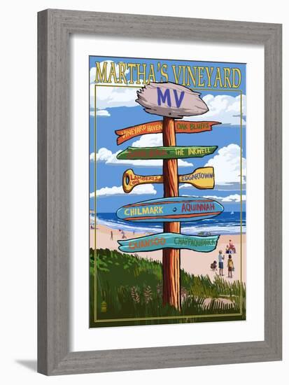 Martha's Vineyard, Massachusetts - Destination Sign-Lantern Press-Framed Art Print