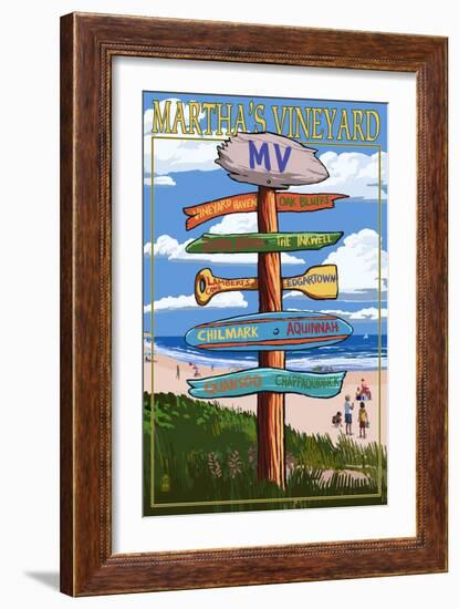 Martha's Vineyard, Massachusetts - Destination Sign-Lantern Press-Framed Art Print