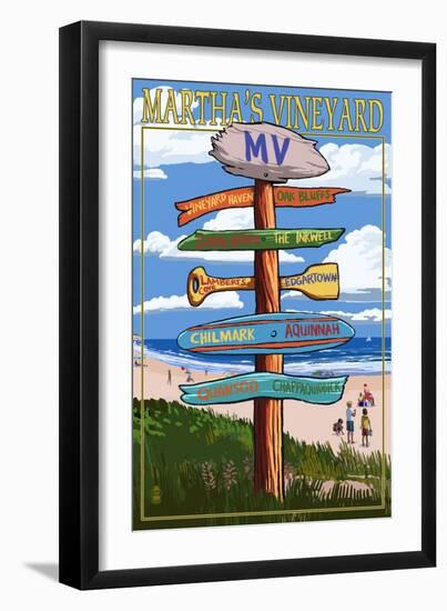 Martha's Vineyard, Massachusetts - Destination Sign-Lantern Press-Framed Art Print