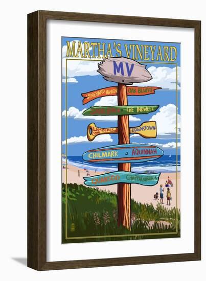 Martha's Vineyard, Massachusetts - Destination Sign-Lantern Press-Framed Premium Giclee Print