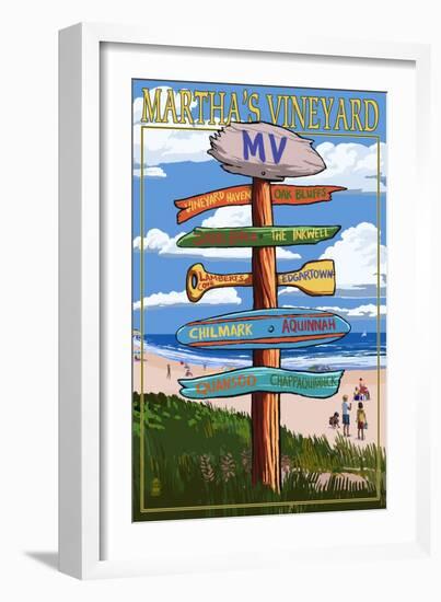 Martha's Vineyard, Massachusetts - Destination Sign-Lantern Press-Framed Premium Giclee Print