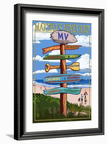 Martha's Vineyard, Massachusetts - Destination Sign-Lantern Press-Framed Premium Giclee Print