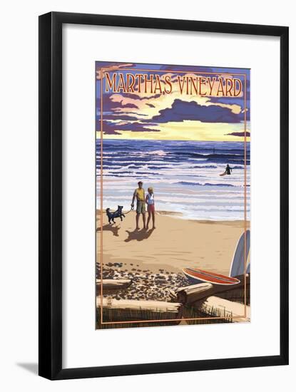 Martha's Vineyard, Massachusetts - Sunset and Beach Scene-Lantern Press-Framed Art Print