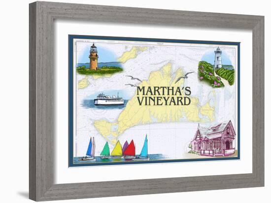 Martha's Vineyard - Nautical Chart-Lantern Press-Framed Art Print