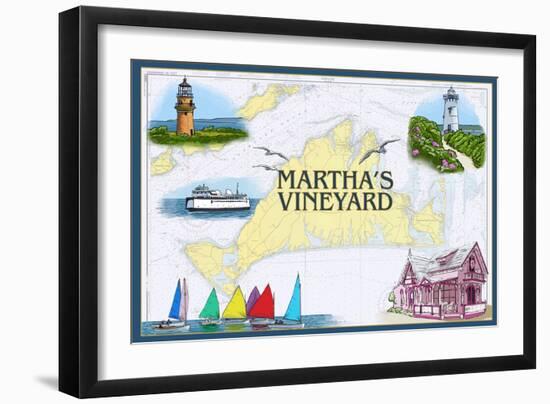 Martha's Vineyard - Nautical Chart-Lantern Press-Framed Art Print