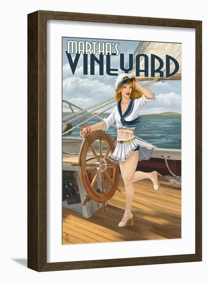 Martha's Vineyard - Sailing Pinup Girl-Lantern Press-Framed Art Print