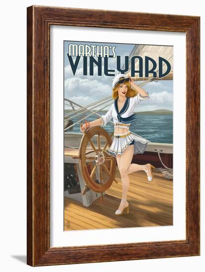 Martha's Vineyard - Sailing Pinup Girl-Lantern Press-Framed Art Print