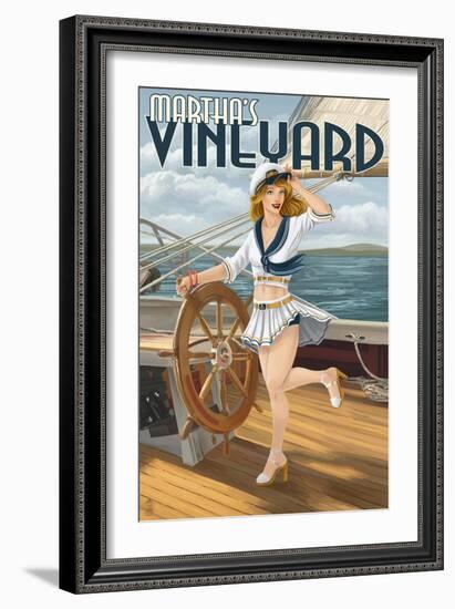 Martha's Vineyard - Sailing Pinup Girl-Lantern Press-Framed Art Print