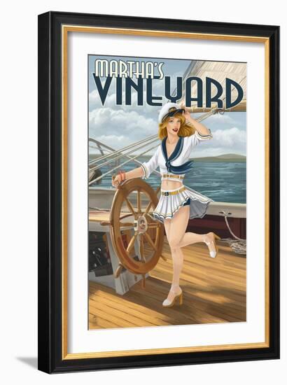 Martha's Vineyard - Sailing Pinup Girl-Lantern Press-Framed Art Print