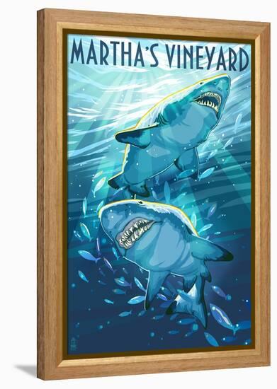 Martha's Vineyard - Stylized Tiger Sharks-Lantern Press-Framed Stretched Canvas