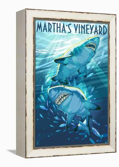 Martha's Vineyard - Stylized Tiger Sharks-Lantern Press-Framed Stretched Canvas