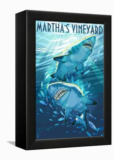 Martha's Vineyard - Stylized Tiger Sharks-Lantern Press-Framed Stretched Canvas