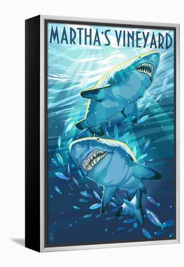 Martha's Vineyard - Stylized Tiger Sharks-Lantern Press-Framed Stretched Canvas